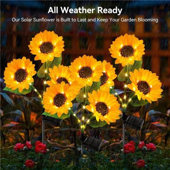 Solar Lights Outdoor Garden Decor - Upgraded 3 Pack with 9 Sunflower - Picture 3 of 7